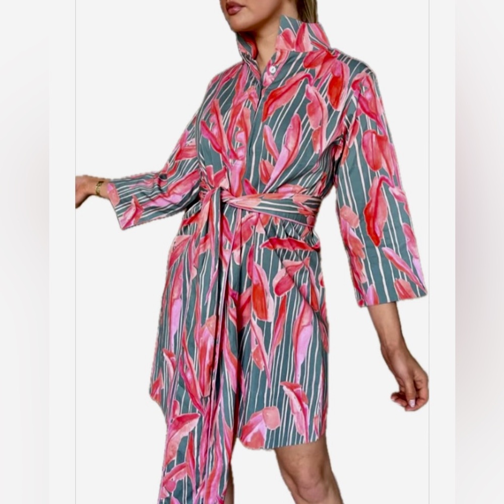 Holly Shae Arden dress w/sash in green Briland Banana Leaf print Sz M/L - Picture 2 of 6